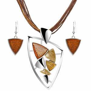 Leather Chain Enamel Jewelry Set