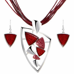Leather Chain Enamel Jewelry Set
