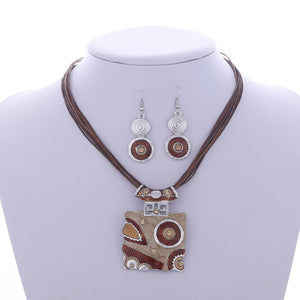 Leather Chain Enamel Jewelry Set