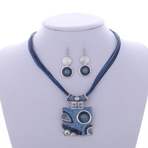 Leather Chain Enamel Jewelry Set