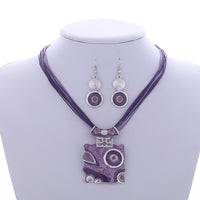 Leather Chain Enamel Jewelry Set