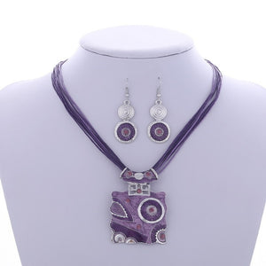 Leather Chain Enamel Jewelry Set