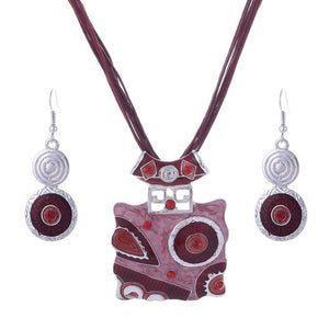 Leather Chain Enamel Jewelry Set
