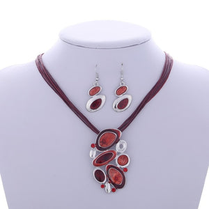 Leather Chain Enamel Jewelry Set