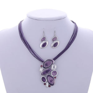 Leather Chain Enamel Jewelry Set